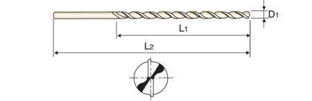 Сверло из быстрорежущей стали Straight Shank HSSCo5 DIN 1869/3 с цилиндрическим хвостовиком с покрытием TiAlN для глубоких отверстий тип DH100 сверхдл, 8X265X390
