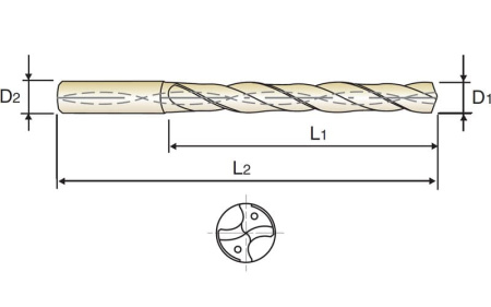 Сверло твердосплавное Dream Drill 5XD DIN 6537 с покрытием TiAlN с отверстиями для подвода СОЖ удлиненное, 5.1X6X44X82