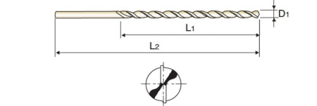 Сверло из быстрорежущей стали Straight Shank HSSCo5 DIN 1869/1 с цилиндрическим хвостовиком с покрытием TiAlN для глубоких отверстий тип DH100 сверхдл, 2.5X95X140