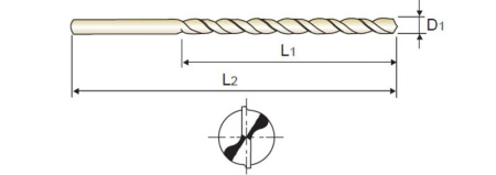 Сверло из быстрорежущей стали Straight Shank HSSCo5 DIN 340 с цилиндрическим хвостовиком для глубоких отверстий тип DH100 удлиненное, 7X102X156