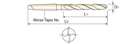 Сверло из быстрорежущей стали Taper Shank HSSCo5 DIN 345 с хвостовиком конус морзе для обработки на тяжелых режимах, 26.5XMT#3X165X286