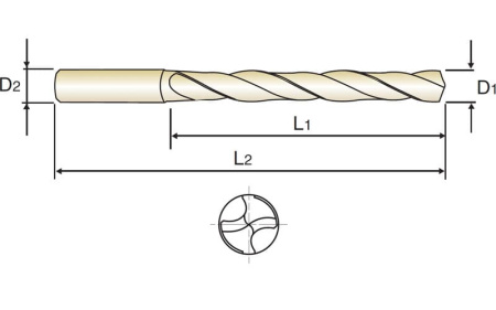 Сверло твердосплавное Dream Drill 5XD DIN 6537 с покрытием TiAlN удлиненное, 3.3X6X28X66