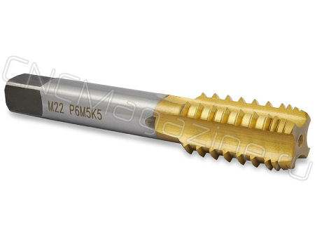 Метчик с шахматным расположением зубьев M22х2.5 HSS-E TiN, машинный сквозной ST030220