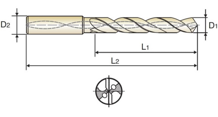 Сверло твердосплавное Dream Drill Alu 3XD DIN 6537 с отверстиями для подвода СОЖ укороченное, 5X6X28X66