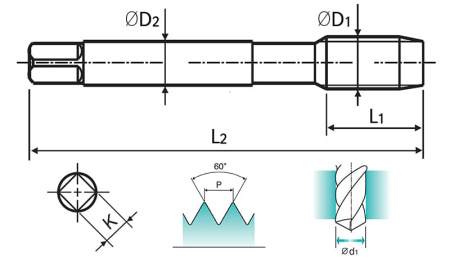 Метчик твердосплавный машинный CARBIDE STRAIGHT FLUTE DIN371 для метрической резьбы ISO-DIN 13