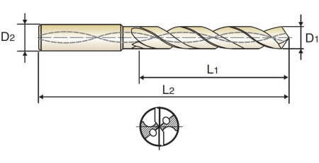 Сверло твердосплавное Dream Drill Alu 5XD DIN 6537 с отверстиями для подвода СОЖ удлиненное, 7.1X8X53X91