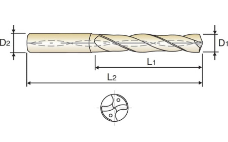 Сверло твердосплавное Dream Drill 3XD DIN 6537 с покрытием TiAlN с отверстиями для подвода СОЖ, 7.1X8X41X79