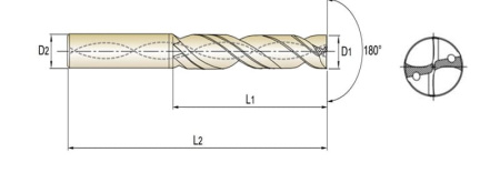 Сверло твердосплавное Dream Drill Flat 5XD с плоским торцом, 3.9X6X36X74