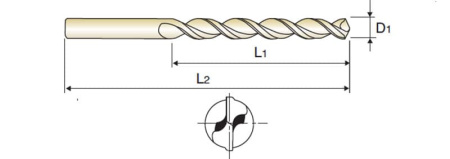 Сверло из быстрорежущей стали Straight Shank HSSCo5 DIN 340 с цилиндрическим хвостовиком для глубоких отверстий тип DH100 удлиненное, 2.6X62X95