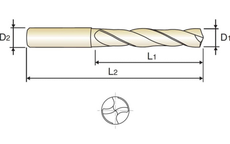 Сверло твердосплавное Dream Drill 3XD DIN 6539 с покрытием TiAlN укороченное, 4.8X26X62