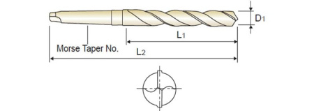 Сверло из быстрорежущей стали Taper Shank HSS  DIN 341 с хвостовиком конус морзе  удлиненное, 16XMT#2X153X251