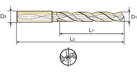 Сверло твердосплавное Dream Drill Alu 8XD DIN 6537 с отверстиями для подвода СОЖ сверхдлинное, 5.1X6X57X95