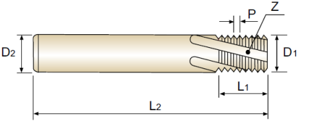 15˚ HELIX THREAD MILL, Ø7.0X20.6 16TPI 7X8X20.6X72 16TPI резьбофреза